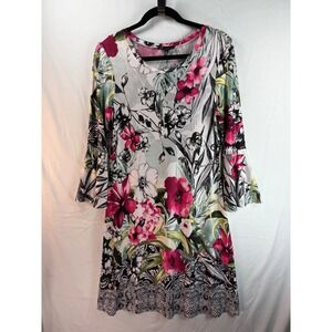 Carre Noir Floral Bell Sleeve Shift Dress Multi Color Size 6 Made in Canada